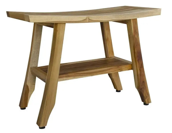 18" X 24" Natural Teak Rectangular Shower Bench With Shelf Homeroots Bed & Bath