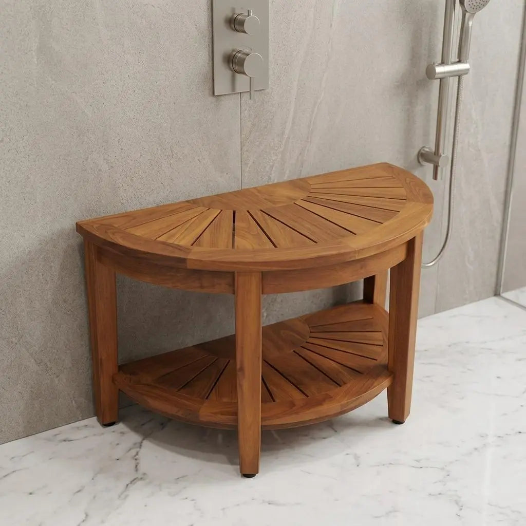 18" X 32" Brown Teak Rectangular Shower Bench With Shelf Homeroots Bed & Bath
