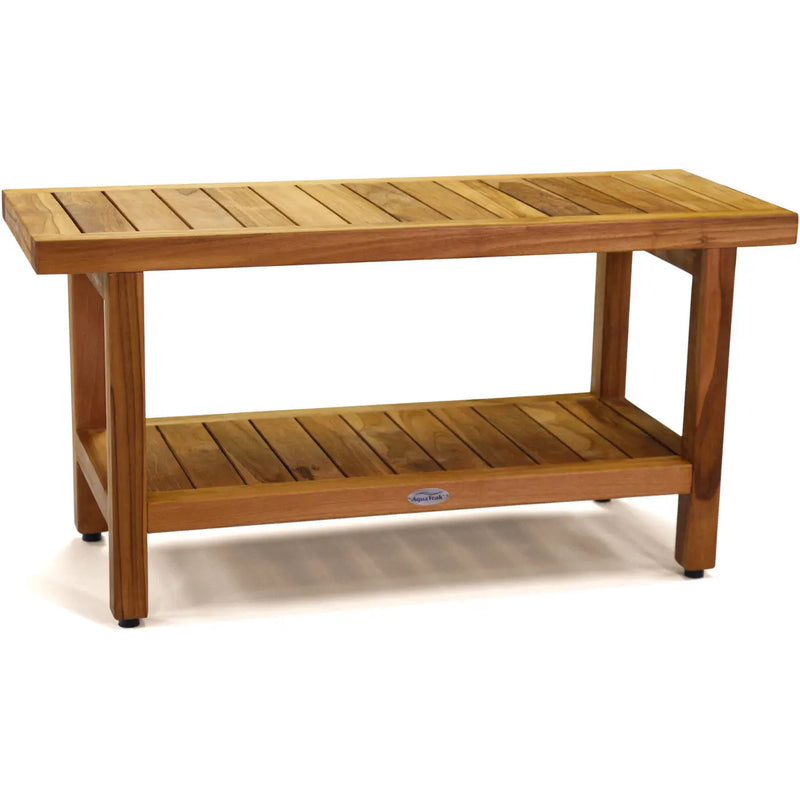 18" X 36" Brown Teak Rectangular Shower Bench With Shelf Homeroots Bed & Bath