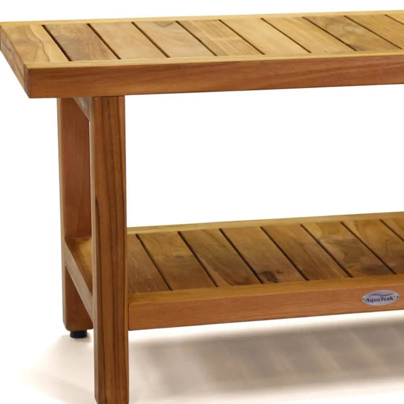 18" X 36" Brown Teak Rectangular Shower Bench With Shelf Homeroots Bed & Bath