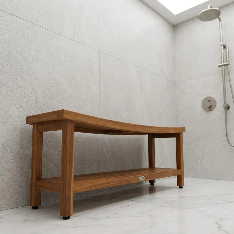 18" X 48" Brown Teak Rectangular Shower Bench With Shelf Homeroots Bed & Bath