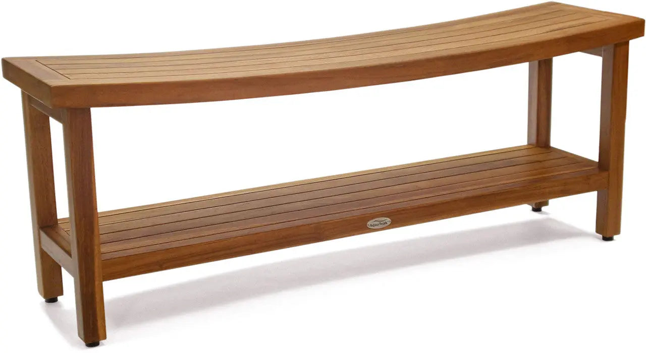 18" X 48" Brown Teak Rectangular Shower Bench With Shelf Homeroots Bed & Bath