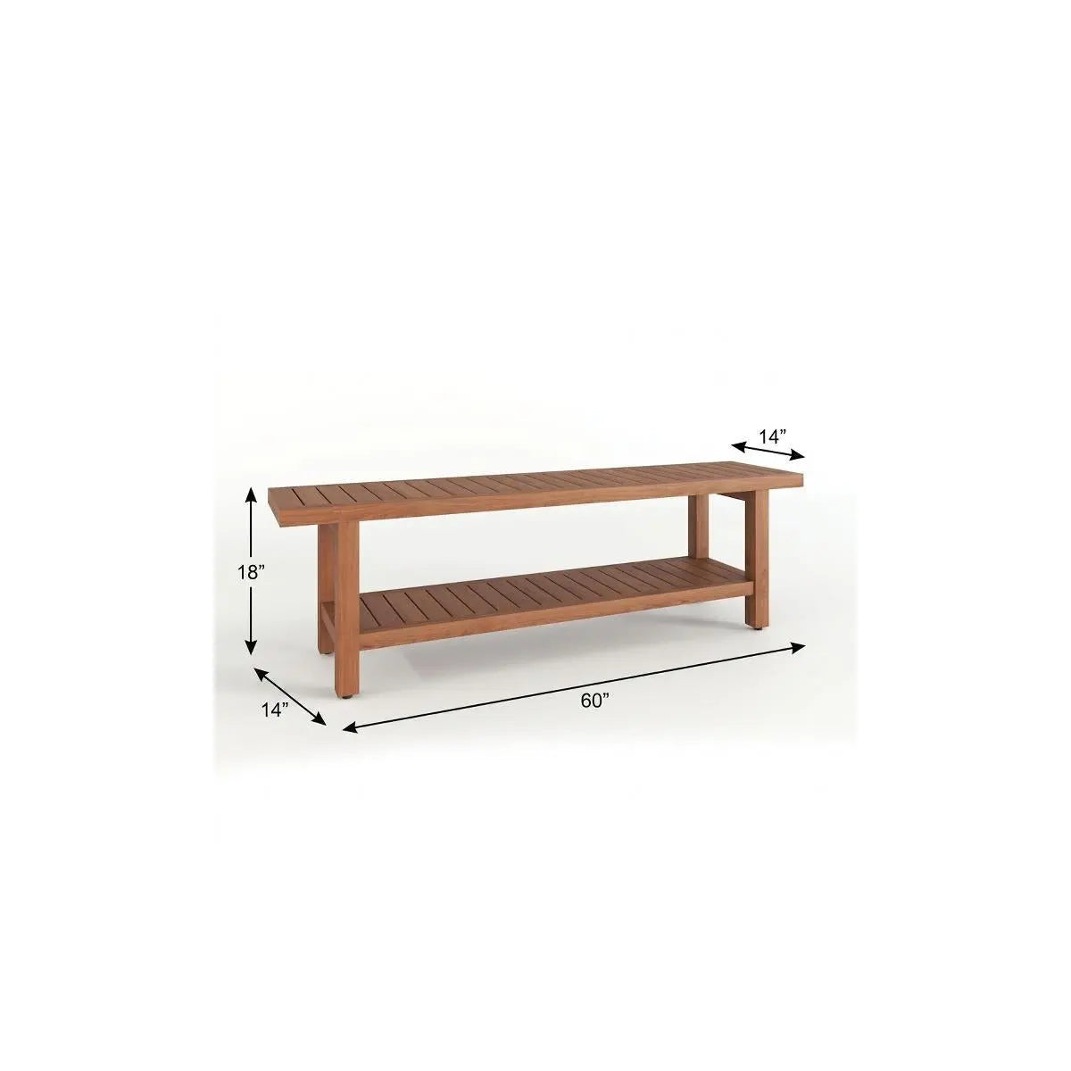 18" X 60" Brown Teak Rectangular Shower Bench With Shelf Homeroots Bed & Bath