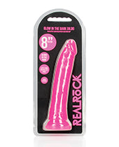 Shots Realrock 8" Slim Dildo Glow In The Dark - Neon Pink - GreatEagleInc