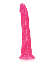Shots Realrock 8" Slim Dildo Glow In The Dark - Neon Pink - GreatEagleInc