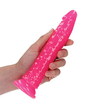 Shots Realrock 8" Slim Dildo Glow In The Dark - Neon Pink - GreatEagleInc