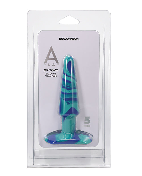 A Play 5" Groovy Silicone Anal Plug - Multicolor/pink