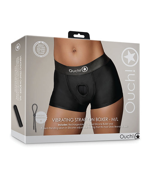 Shots Ouch Vibrating Strap On Boxer - Black - GreatEagleInc