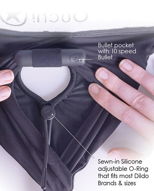 Shots Ouch Vibrating Strap On Brief - Black - GreatEagleInc