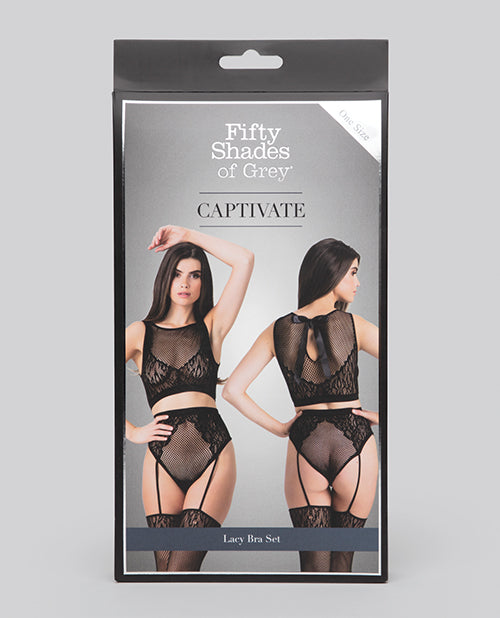 Fifty Shades Of Grey Captivate Lacy Bra Set Black O/s - GreatEagleInc