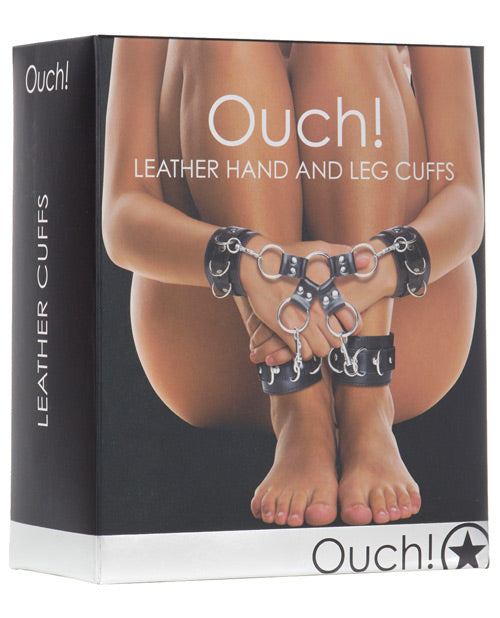 Ouch Leather Hand & Legcuffs Black