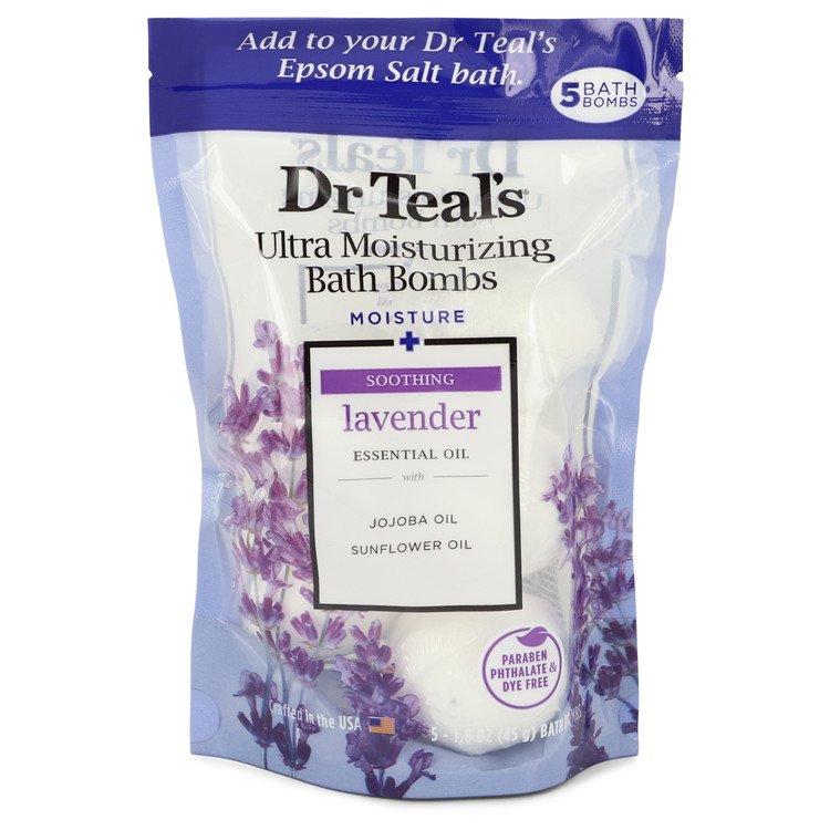 Dr Teal's Ultra Moisturizing Bath Bombs by Dr Teal's Five (5) 1.6 oz Moisture Soothing Bath Bombs with Lavender, Essential Oils, Jojoba Oil, Sunflower Oil (Unisex) 1.6 oz for Men - GreatEagleInc