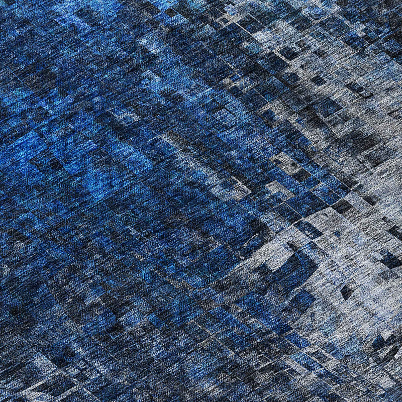 8' Navy Blue And Denim Blue Round Abstract Washable Indoor Outdoor Area Rug