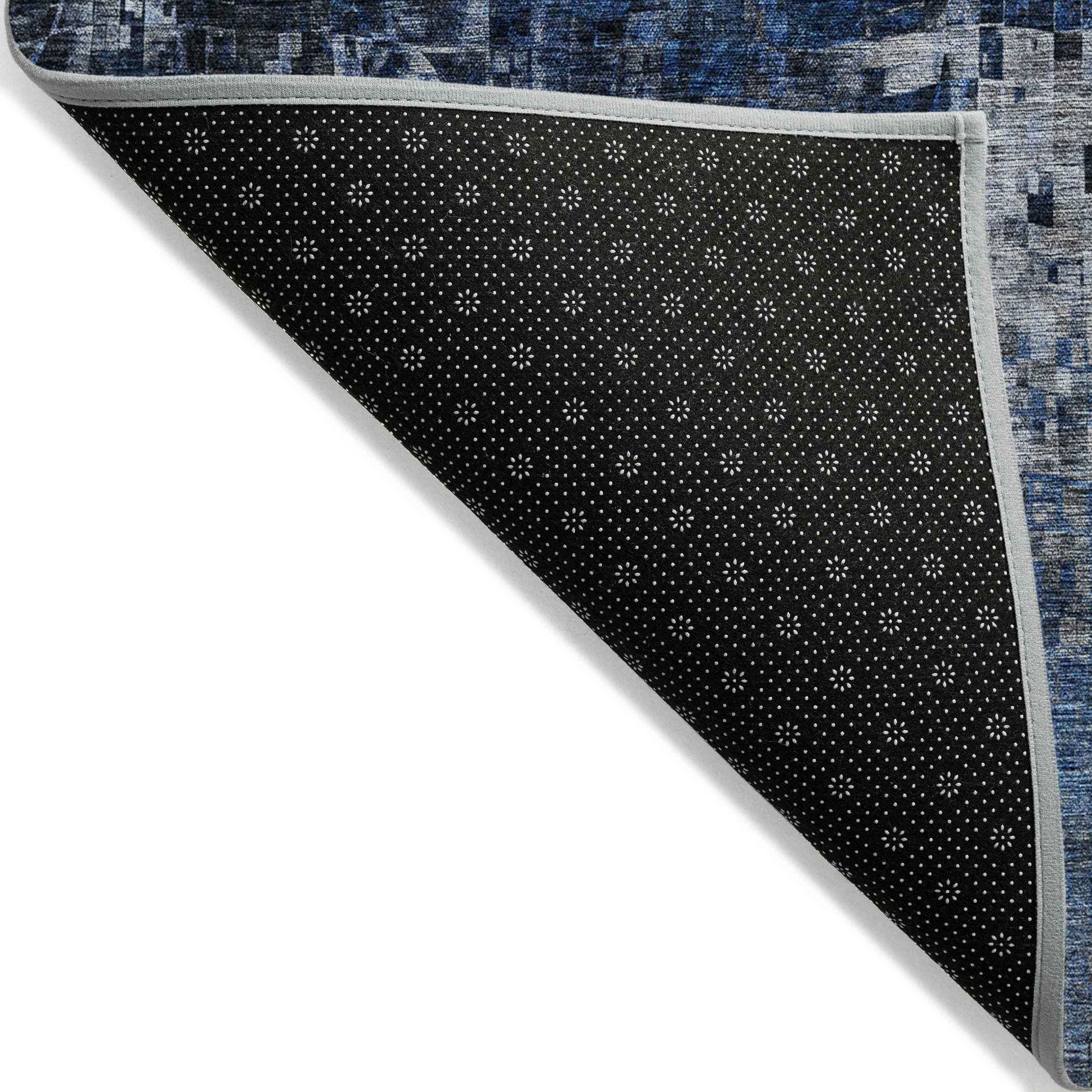 5' X 8' Navy Blue And Denim Blue Abstract Washable Indoor Outdoor Area Rug