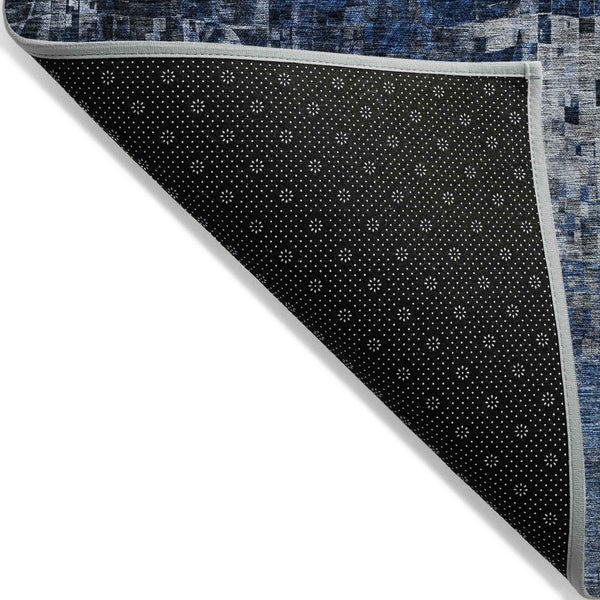 5' X 8' Navy Blue And Denim Blue Abstract Washable Indoor Outdoor Area Rug