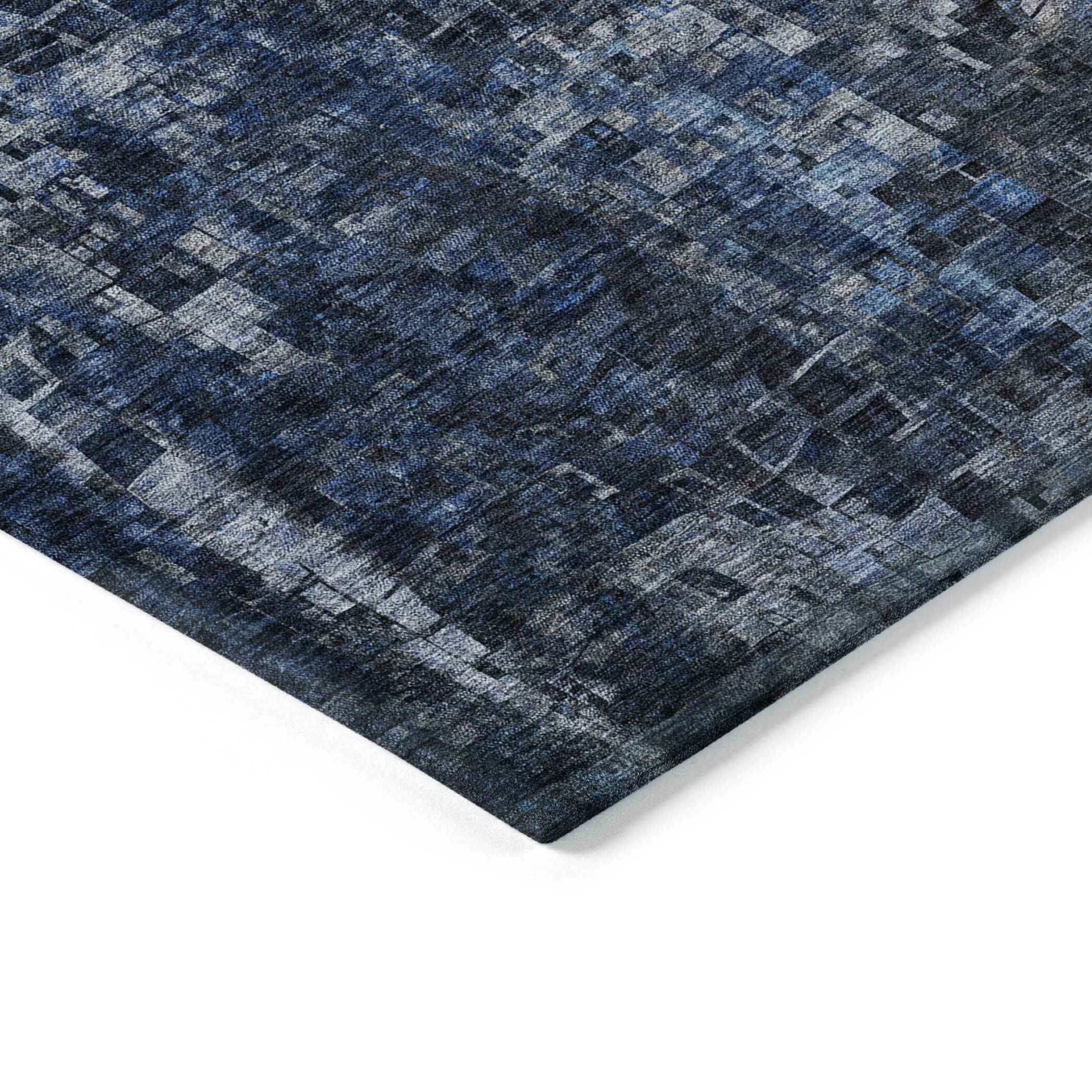 5' X 8' Navy Blue And Denim Blue Abstract Washable Indoor Outdoor Area Rug