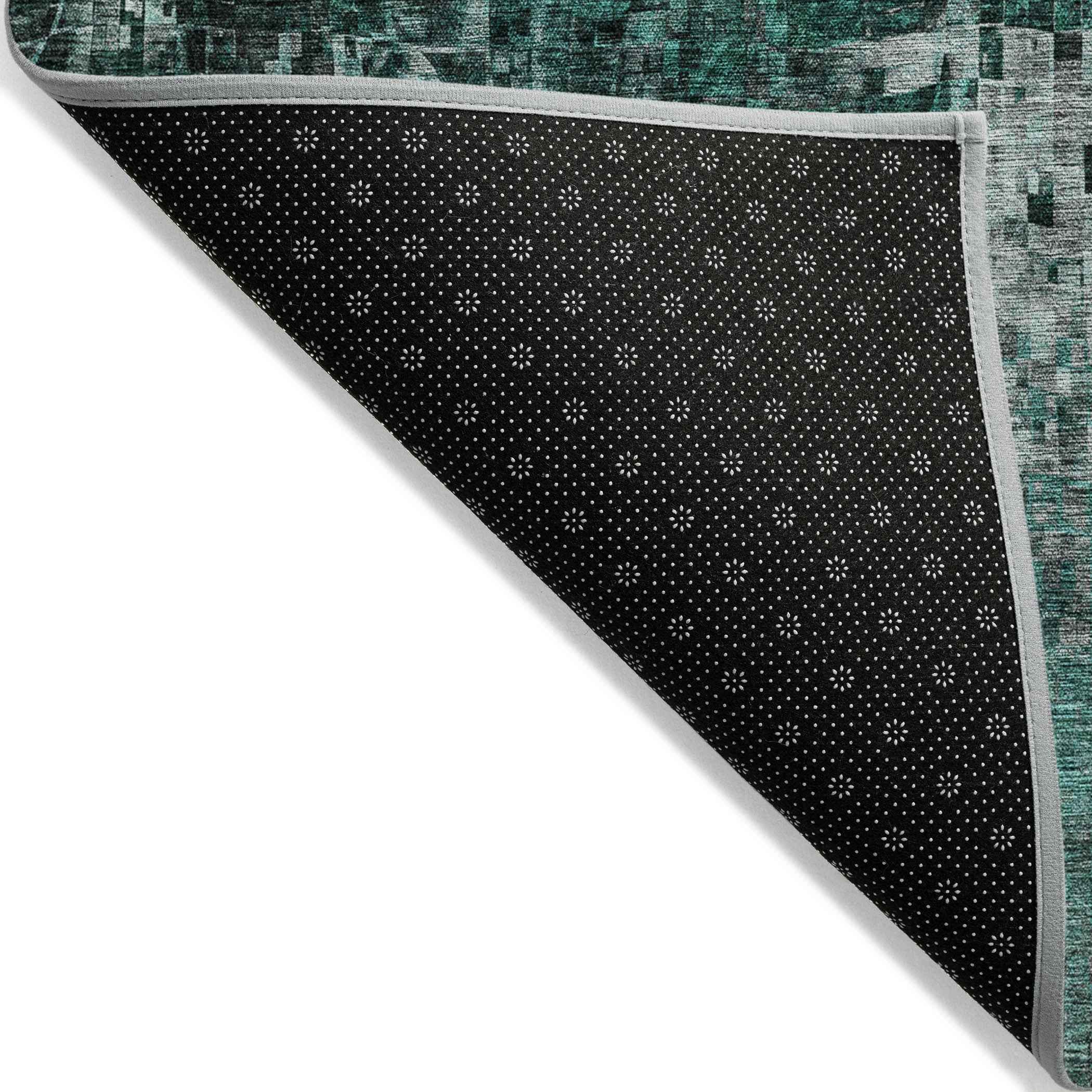 5' X 8' Teal Blue Aqua And Gray Abstract Washable Indoor Outdoor Area Rug