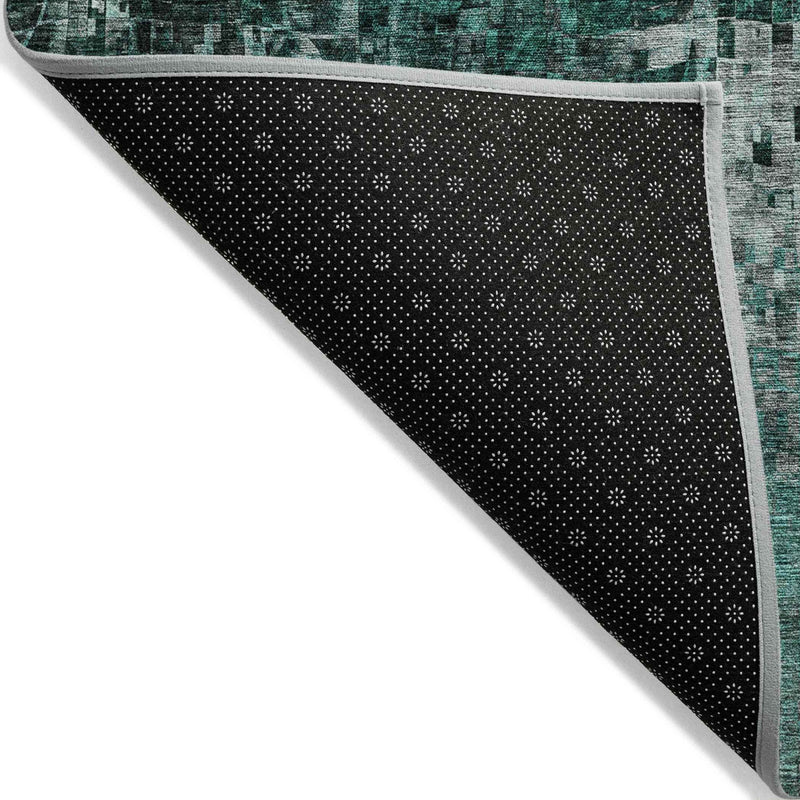 5' X 8' Teal Blue Aqua And Gray Abstract Washable Indoor Outdoor Area Rug