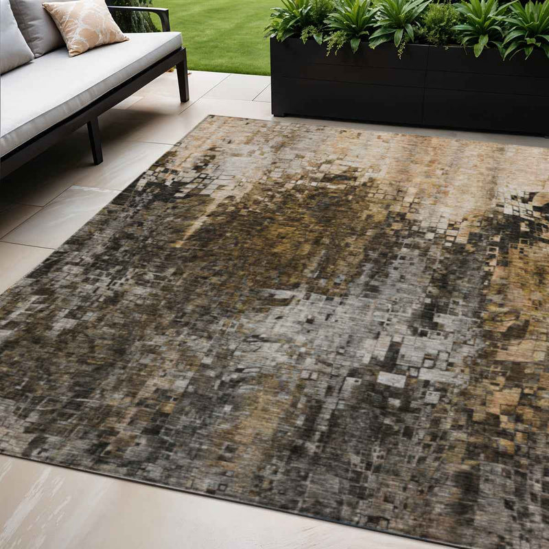 5' X 8' Brown And Copper Abstract Washable Indoor Outdoor Area Rug
