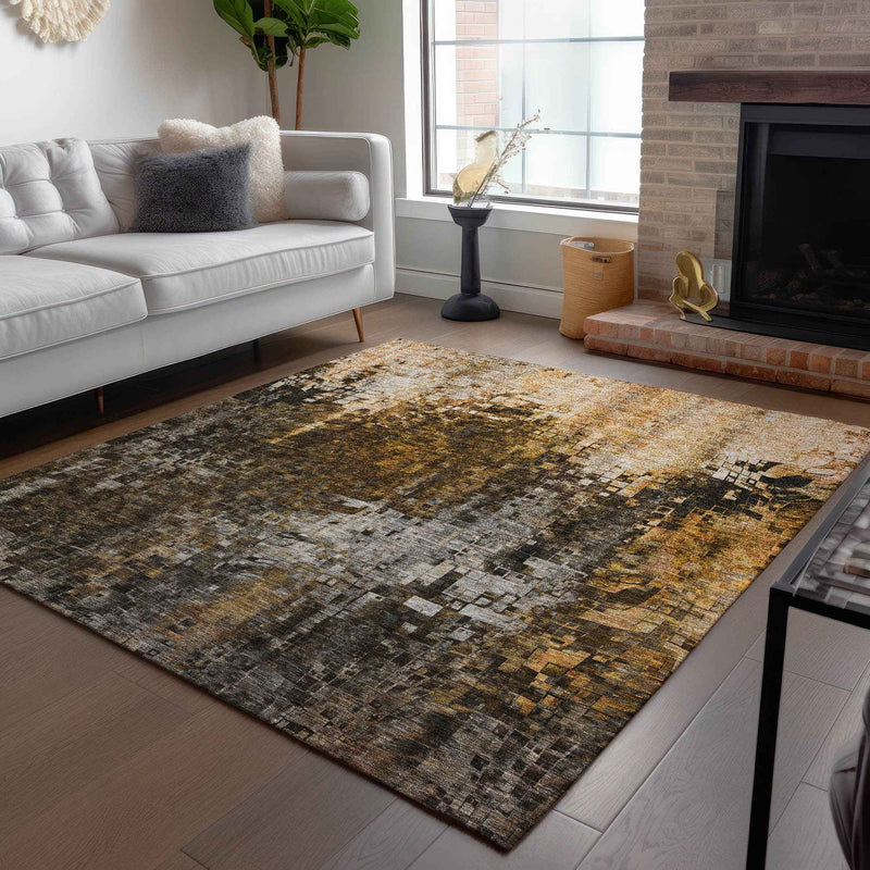 8' X 10' Brown And Copper Abstract Washable Indoor Outdoor Area Rug