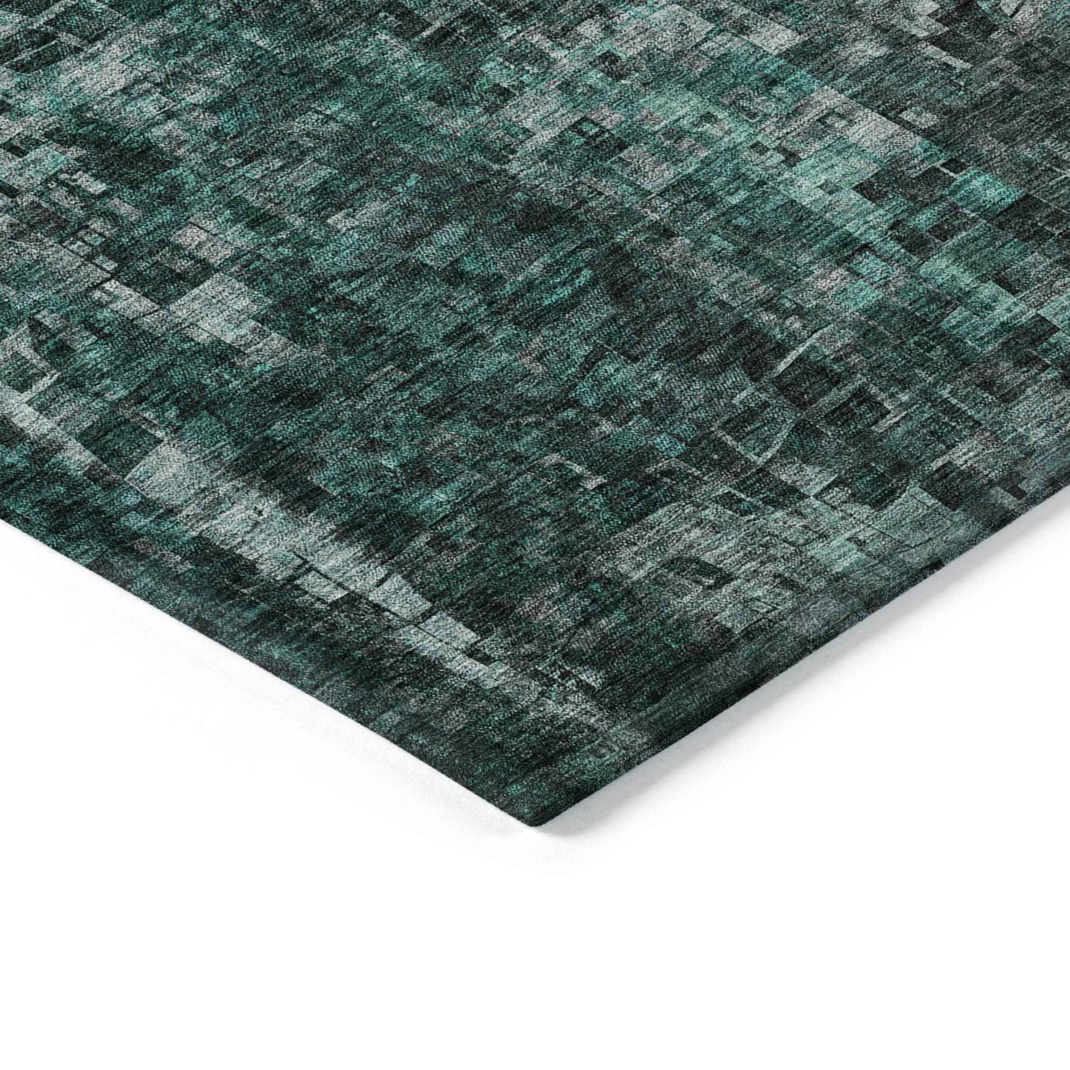 3' X 5' Teal Blue Aqua And Gray Abstract Washable Indoor Outdoor Area Rug