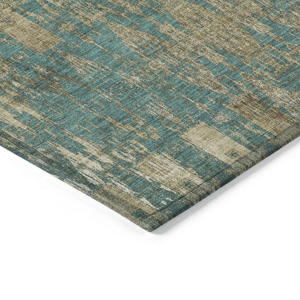 10' X 14' Teal Blue Taupe And Beige Moroccan Washable Indoor Outdoor Area Rug