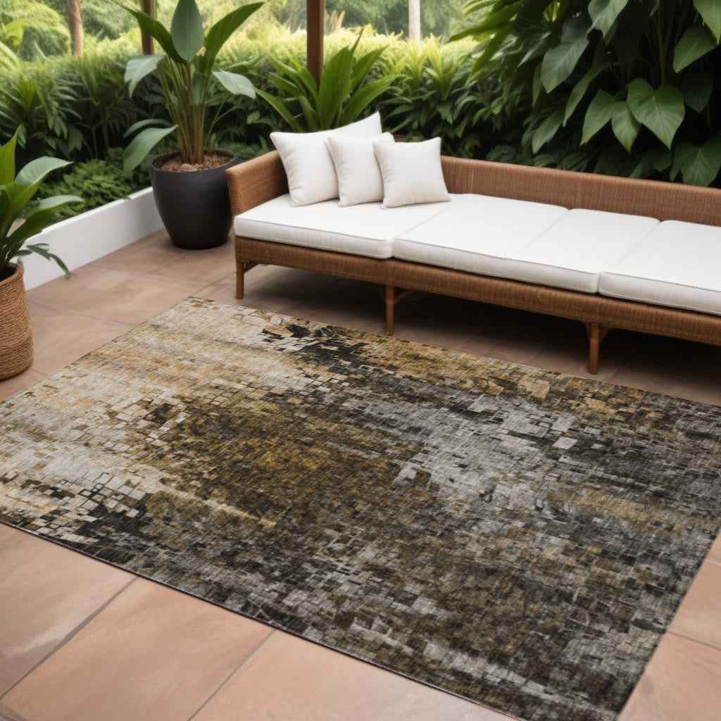 10' X 14' Brown And Copper Abstract Washable Indoor Outdoor Area Rug