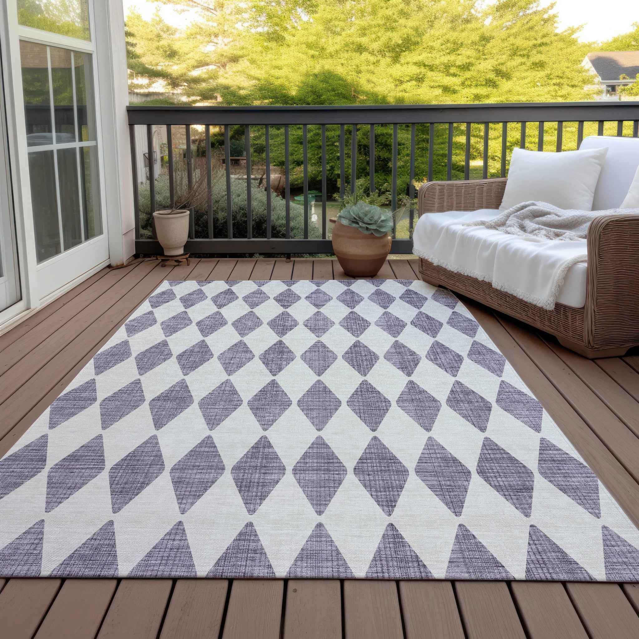 3' X 5' Purple And Lilac Geometric Washable Indoor Outdoor Area Rug
