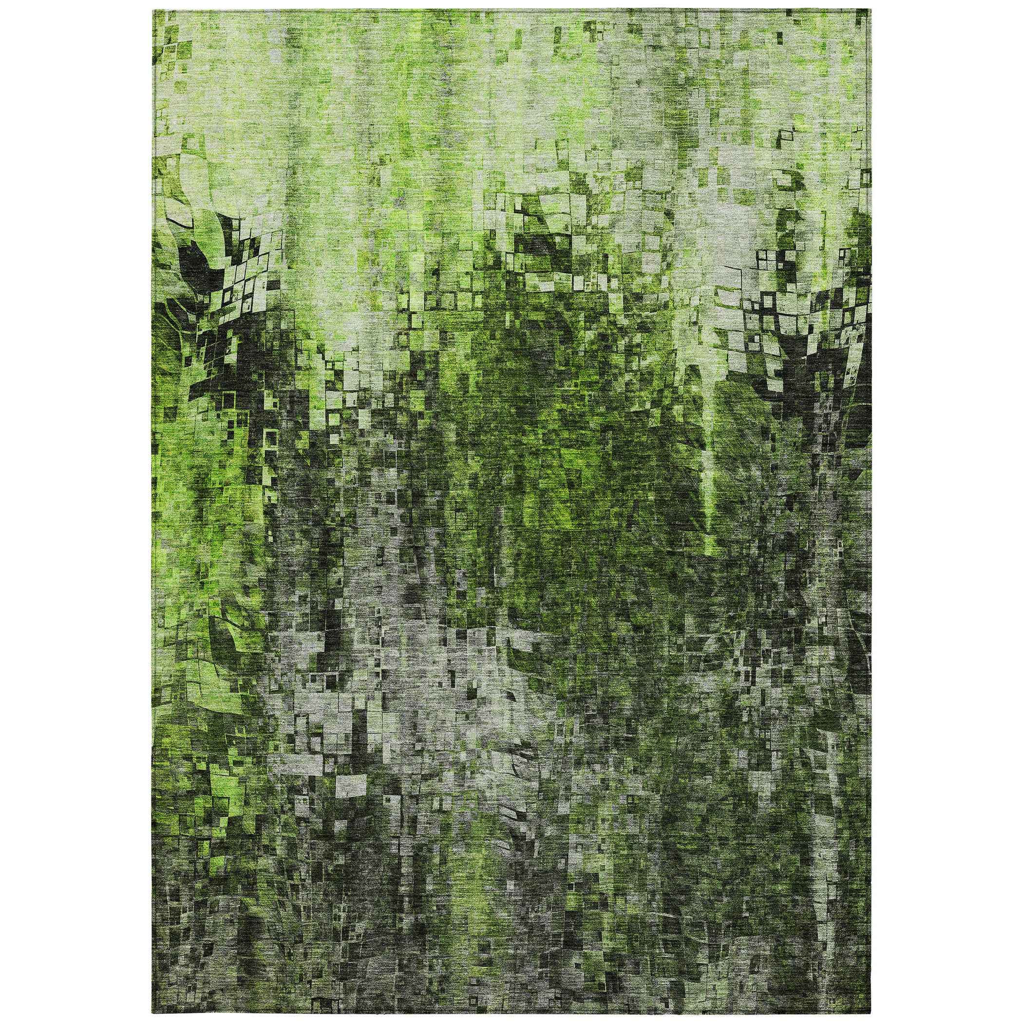 3' X 5' Green And Lime Green Abstract Washable Indoor Outdoor Area Rug