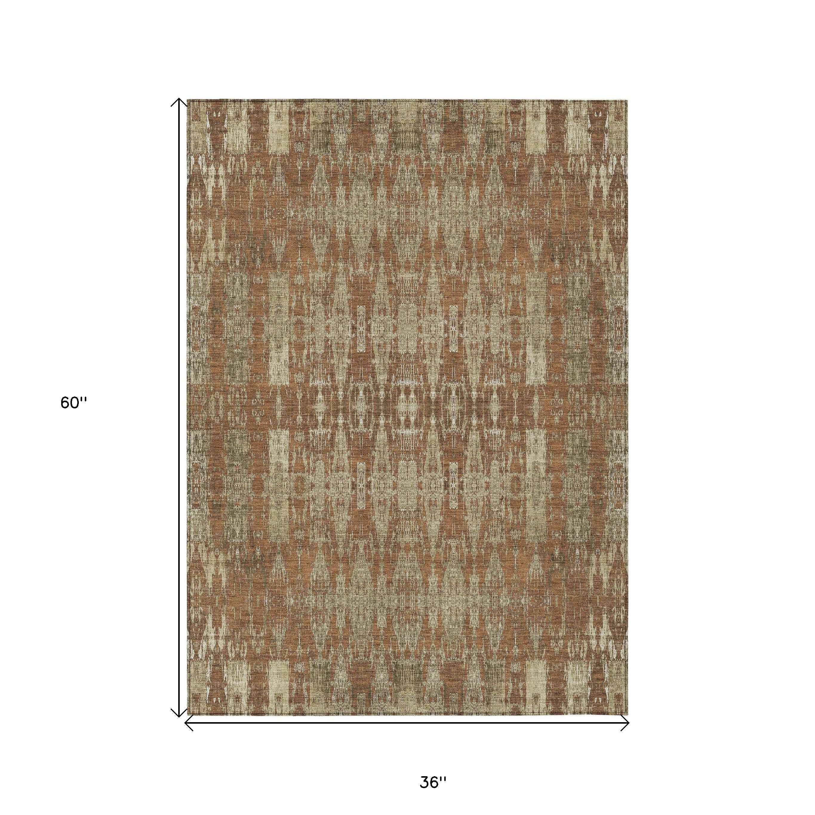 3' X 5' Orange Taupe And Beige Moroccan Washable Indoor Outdoor Area Rug