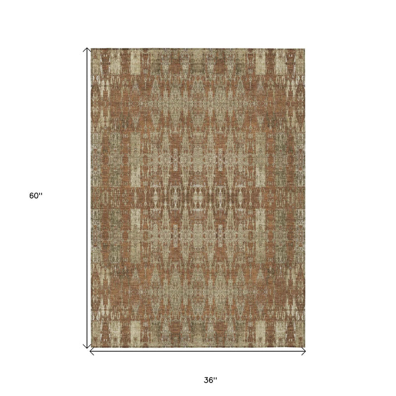 3' X 5' Orange Taupe And Beige Moroccan Washable Indoor Outdoor Area Rug