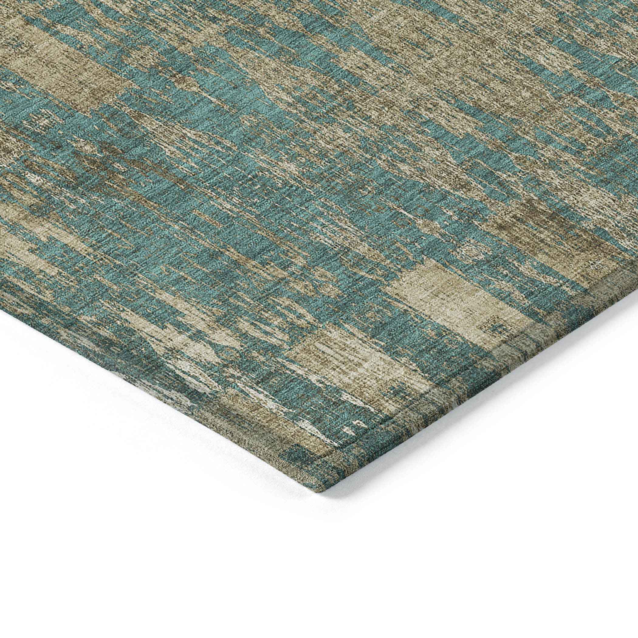 8' X 10' Teal Blue Taupe And Beige Moroccan Washable Indoor Outdoor Area Rug