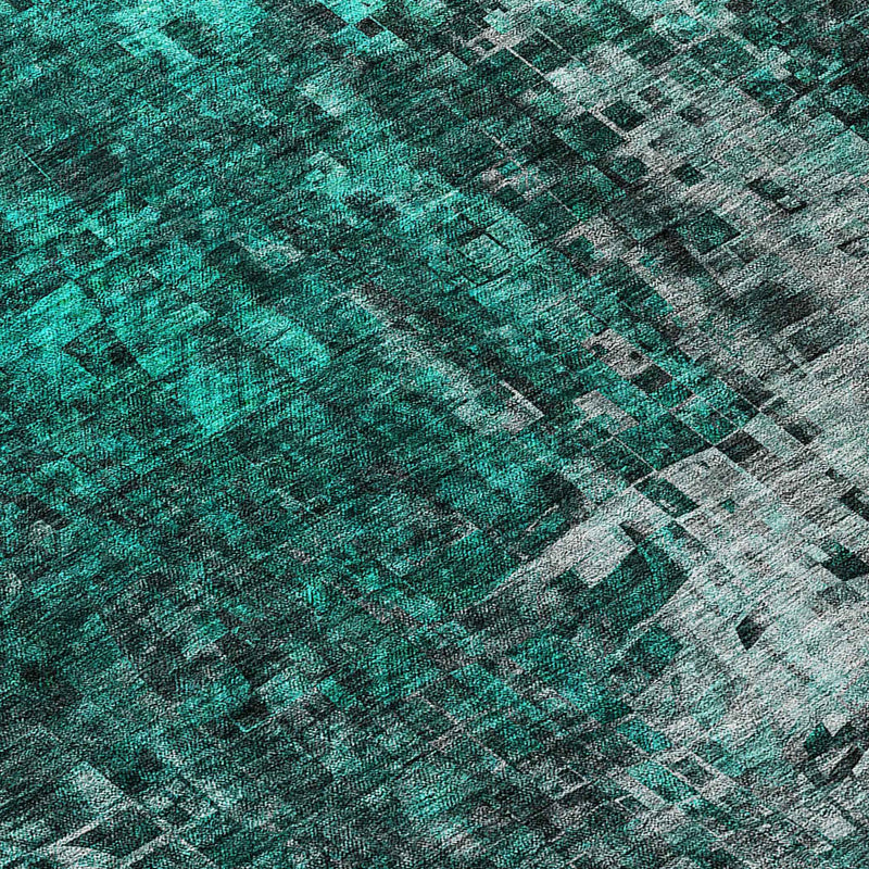 8' Teal Blue Aqua And Gray Round Abstract Washable Indoor Outdoor Area Rug