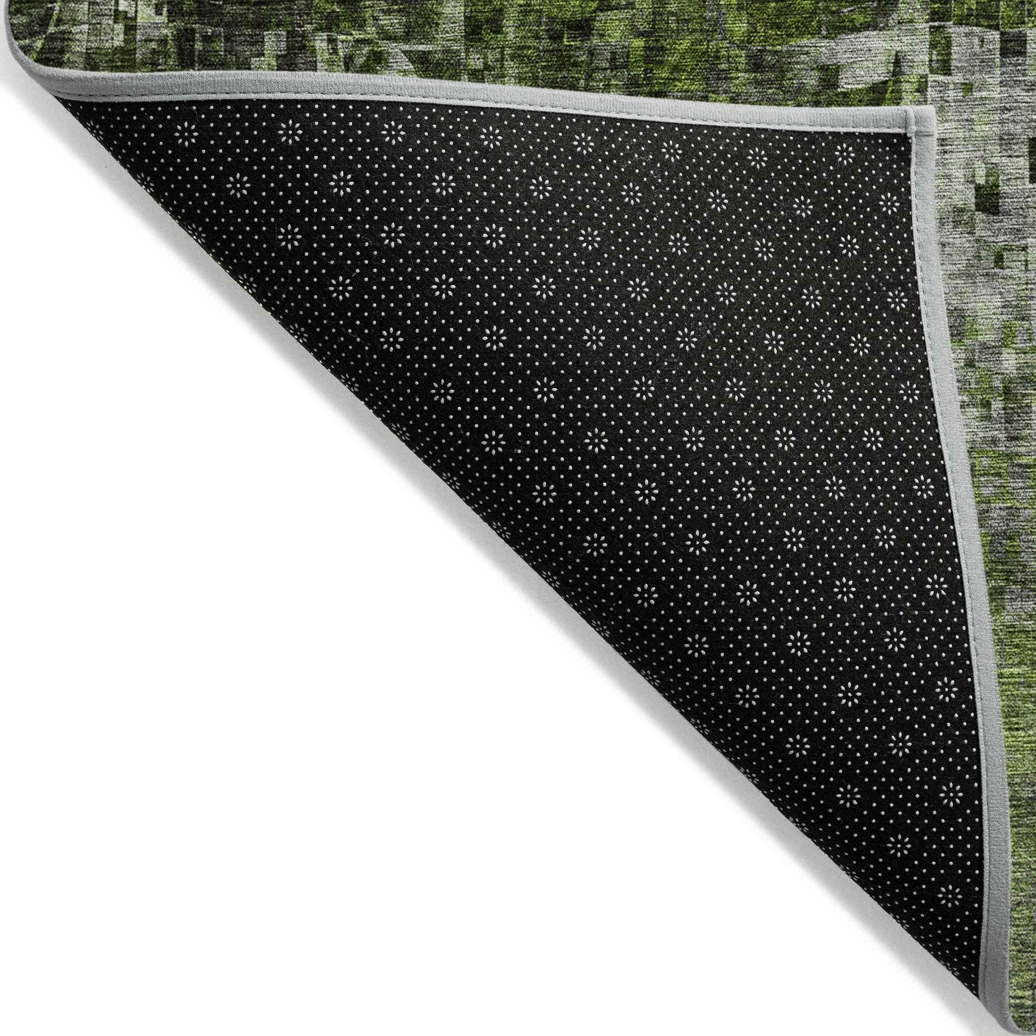 9' X 12' Green And Lime Green Abstract Washable Indoor Outdoor Area Rug