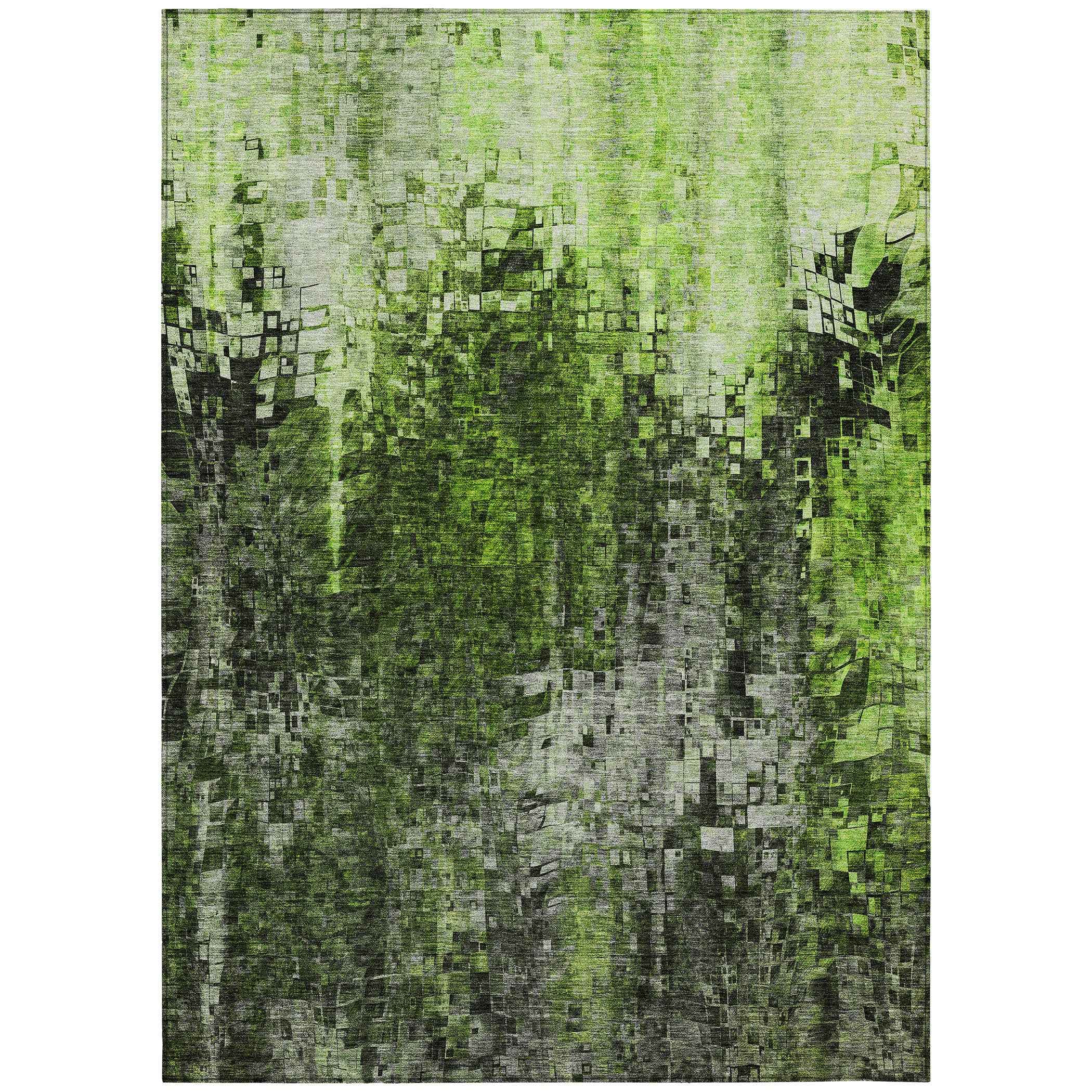 9' X 12' Green And Lime Green Abstract Washable Indoor Outdoor Area Rug