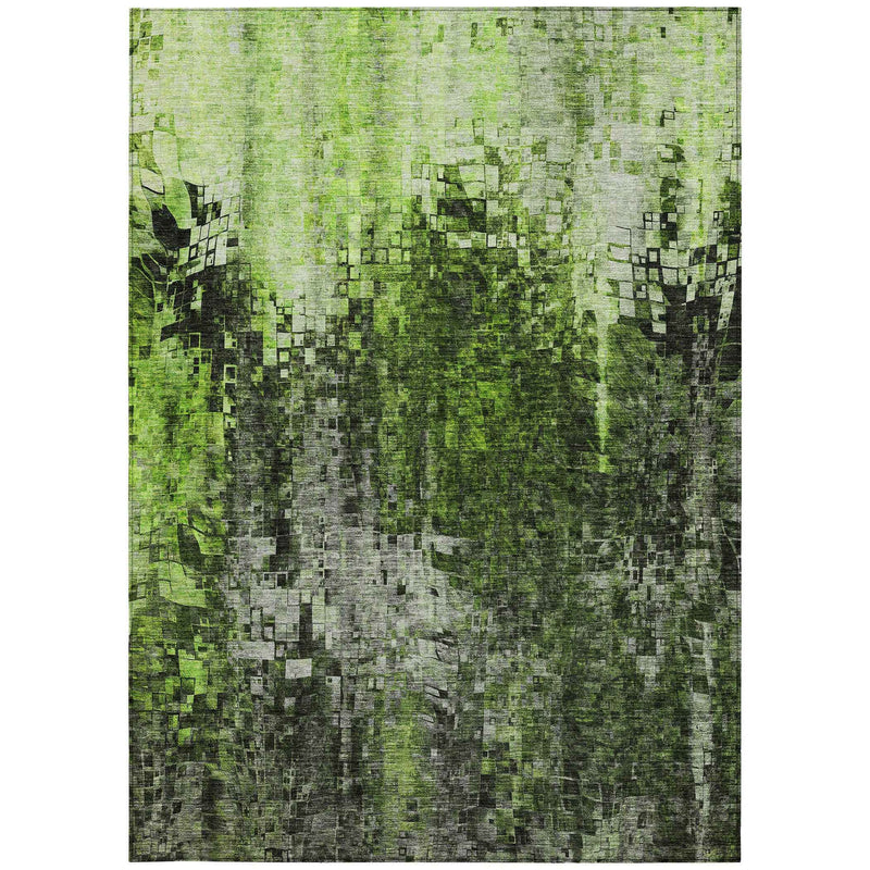 9' X 12' Green And Lime Green Abstract Washable Indoor Outdoor Area Rug