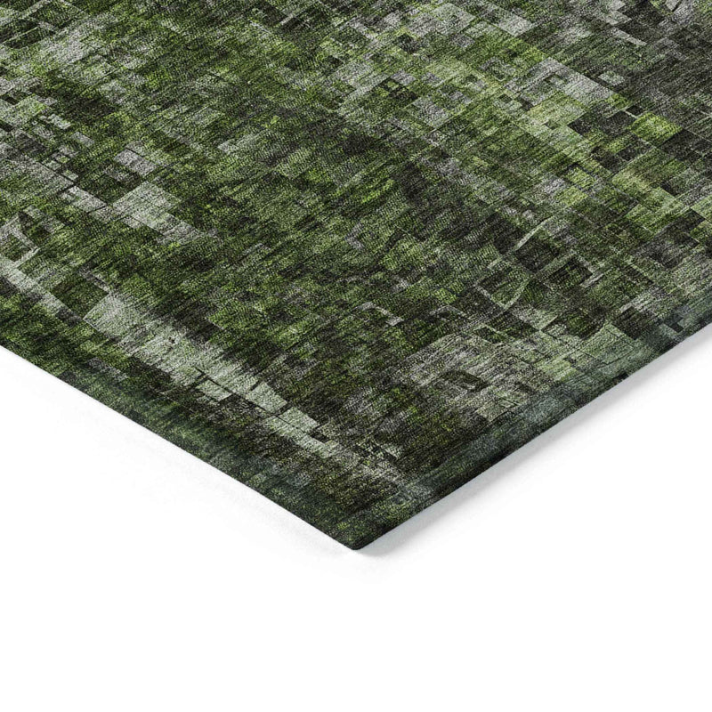 9' X 12' Green And Lime Green Abstract Washable Indoor Outdoor Area Rug