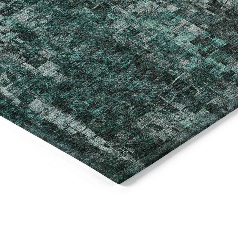 10' X 14' Teal Blue Aqua And Gray Abstract Washable Indoor Outdoor Area Rug