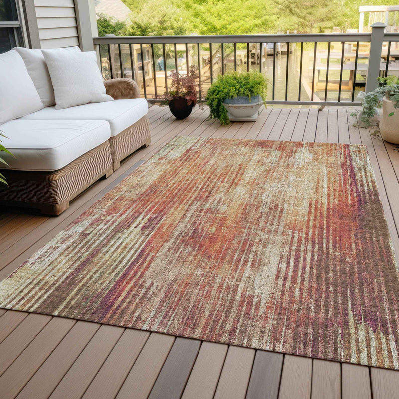 3' X 5' Orange Beige And Taupe Striped Washable Indoor Outdoor Area Rug