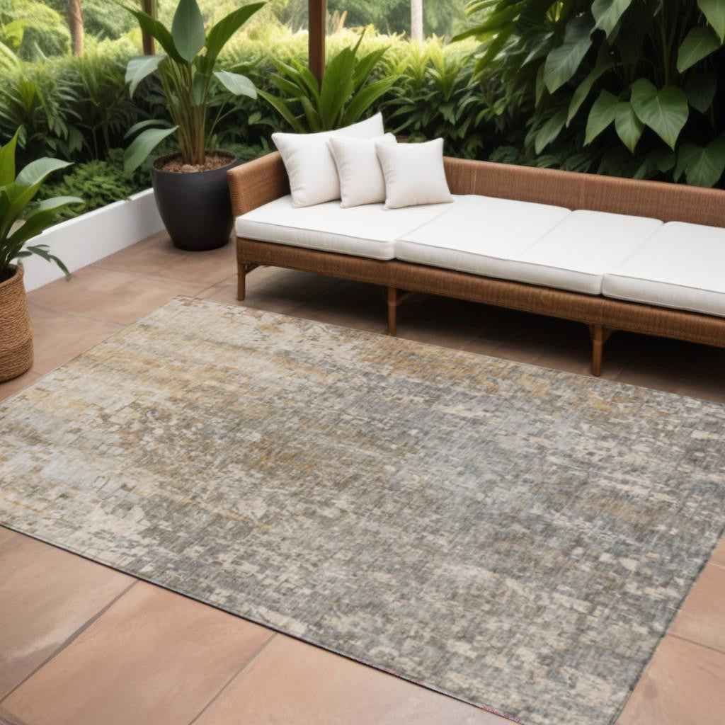 9' X 12' Beige Gray And Taupe Abstract Washable Indoor Outdoor Area Rug