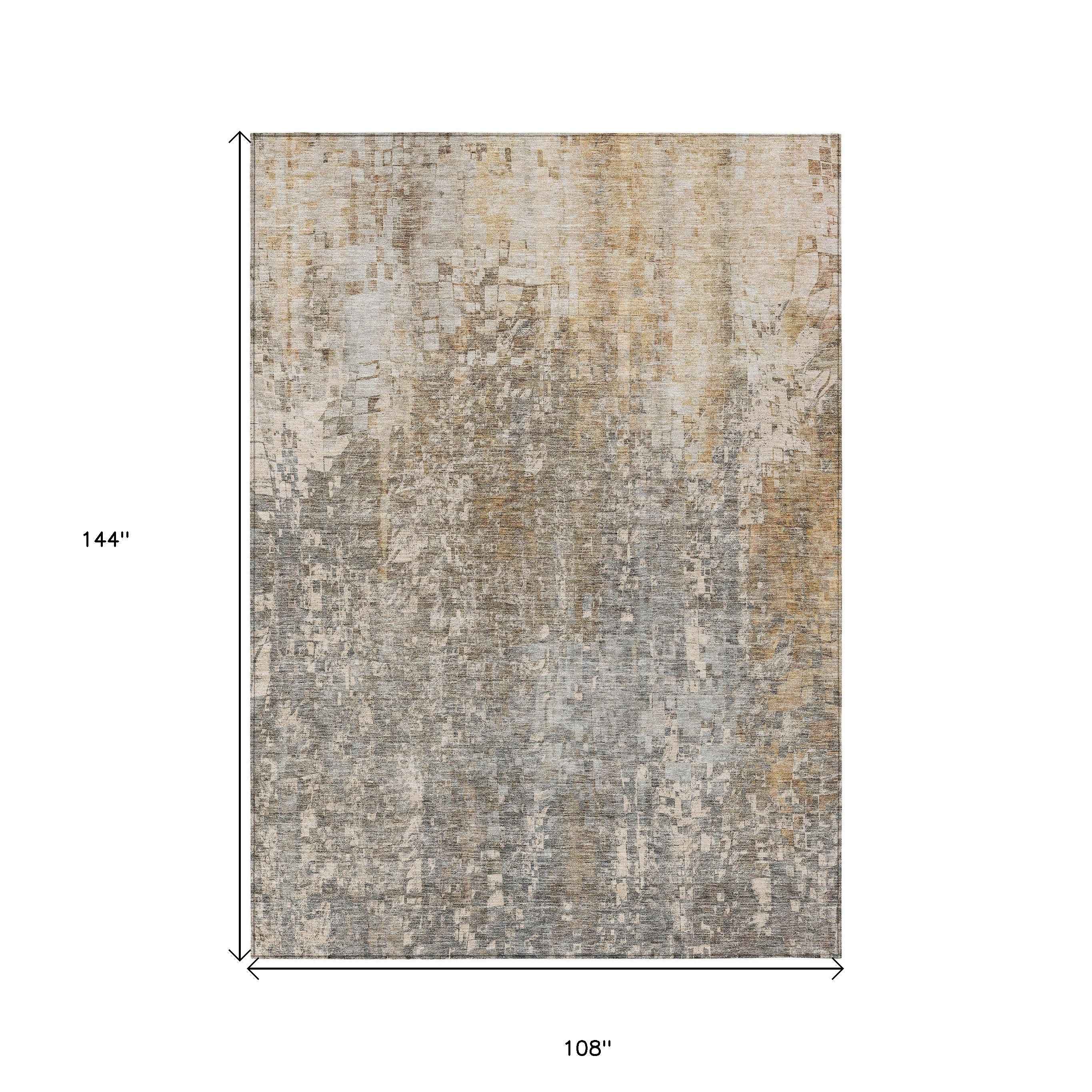 9' X 12' Beige Gray And Taupe Abstract Washable Indoor Outdoor Area Rug