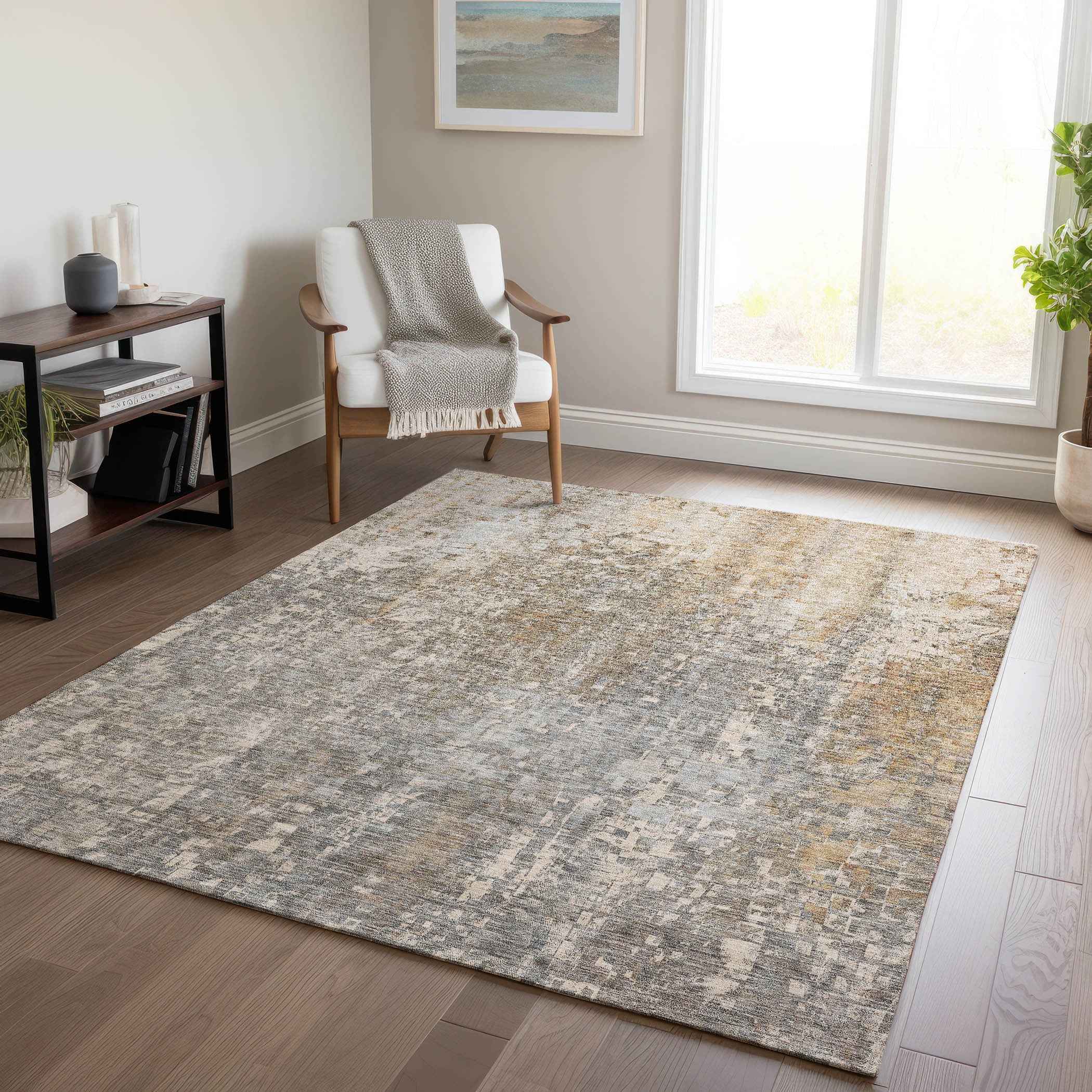 9' X 12' Beige Gray And Taupe Abstract Washable Indoor Outdoor Area Rug
