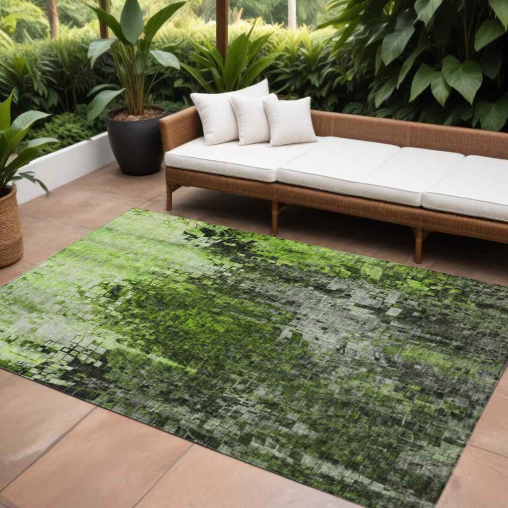 8' X 10' Green And Lime Green Abstract Washable Indoor Outdoor Area Rug
