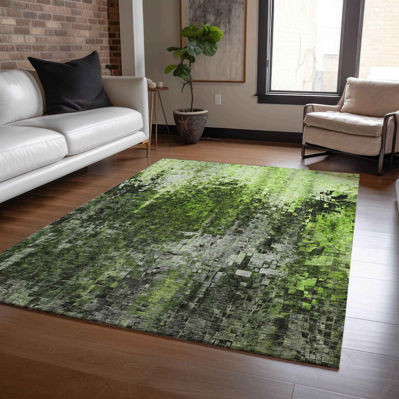 8' X 10' Green And Lime Green Abstract Washable Indoor Outdoor Area Rug