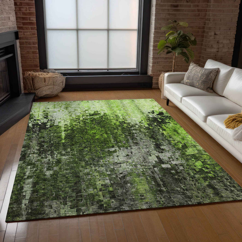8' X 10' Green And Lime Green Abstract Washable Indoor Outdoor Area Rug