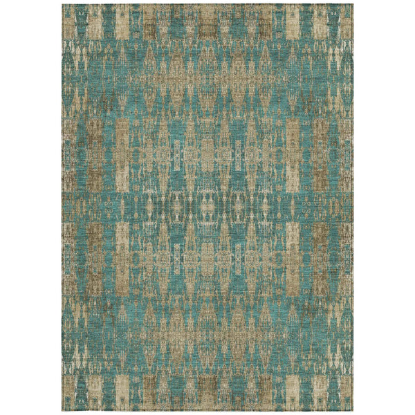 3' X 5' Teal Blue Taupe And Beige Moroccan Washable Indoor Outdoor Area Rug