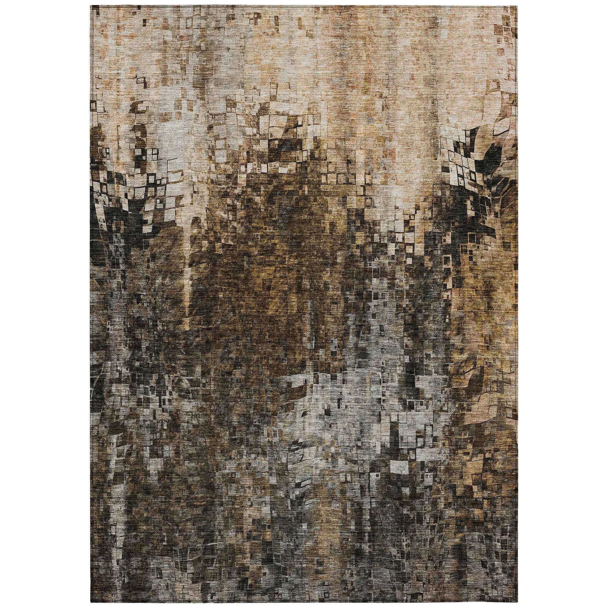 9' X 12' Brown And Copper Abstract Washable Indoor Outdoor Area Rug