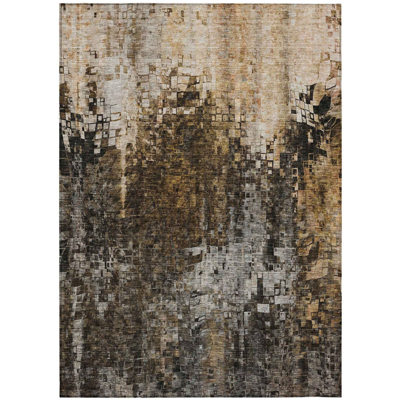 9' X 12' Brown And Copper Abstract Washable Indoor Outdoor Area Rug