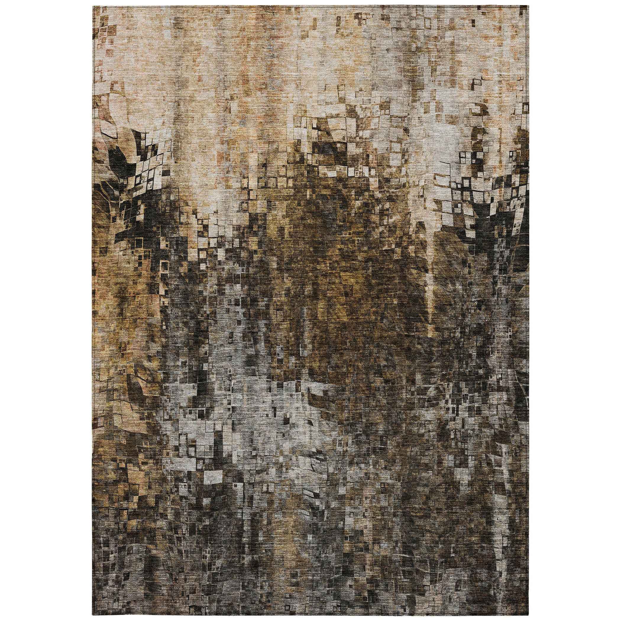 9' X 12' Brown And Copper Abstract Washable Indoor Outdoor Area Rug