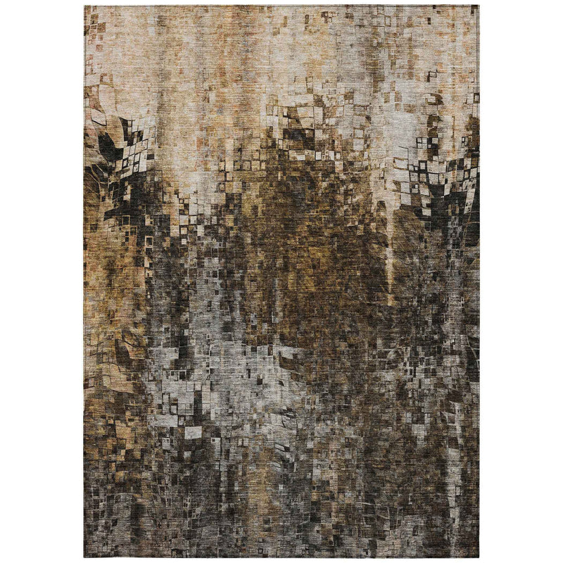 9' X 12' Brown And Copper Abstract Washable Indoor Outdoor Area Rug